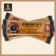 Kodiak Cakes bar beside water bottle showing pack size and easy carry
