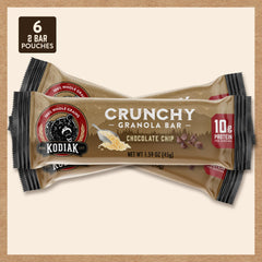 Kodiak Cakes unwrapped bar with visible chocolate chips for tasty fuel benefit