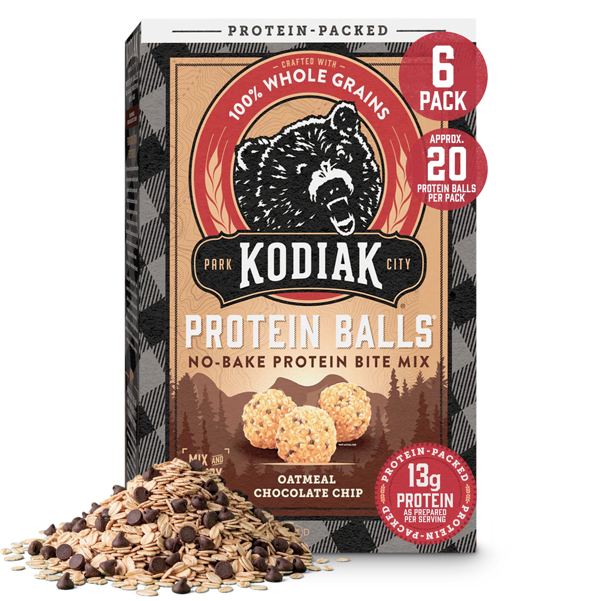 Kodiak Cakes front packaging showing chocolate chip mix and clear product benefit