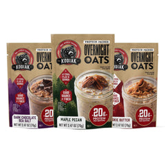 Kodiak Cakes front packaging variety pack showing convenient breakfast pouches and benefits