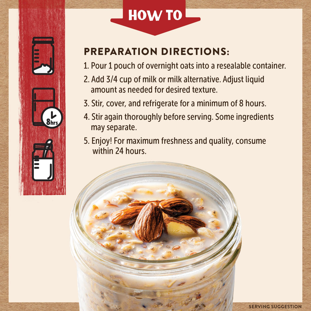 Kodiak Cakes overnight oats served in bowl with fruit showing ready-to-eat benefit