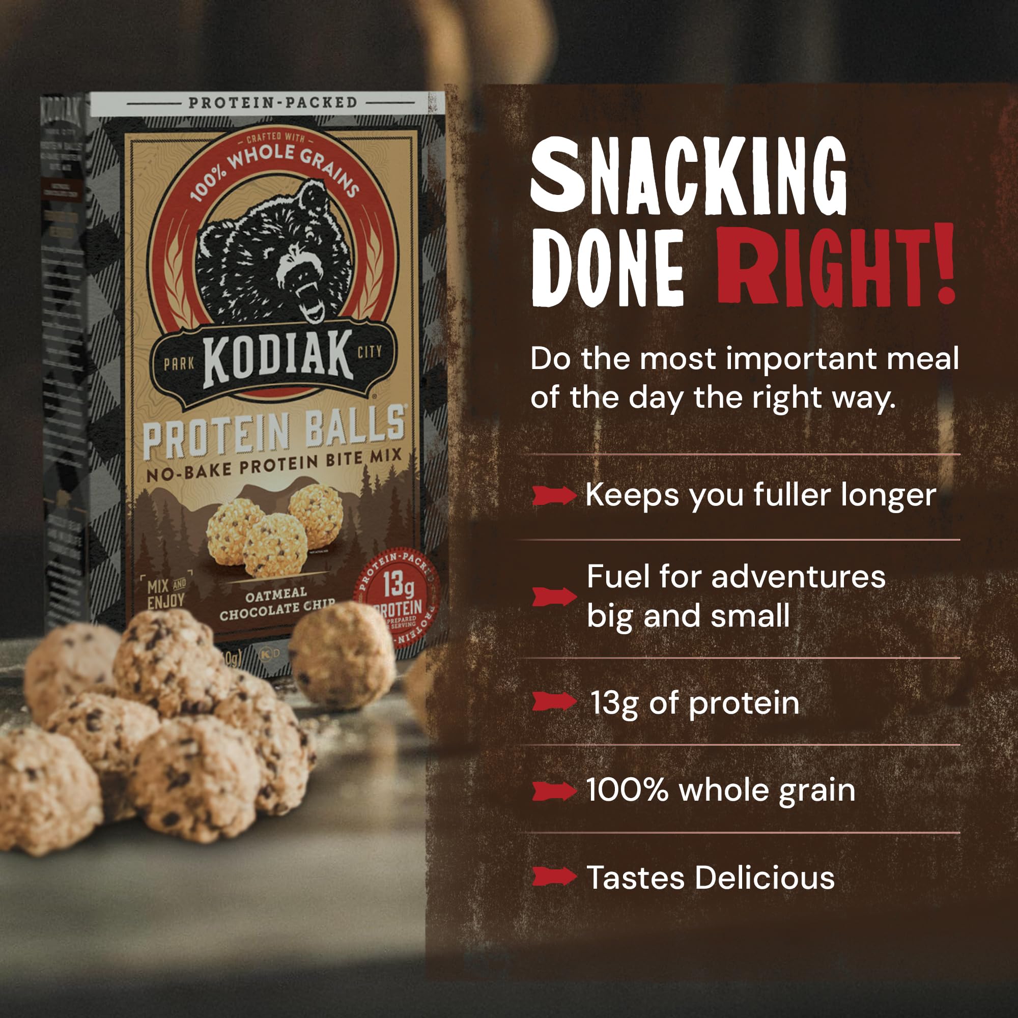 Hand rolling Kodiak Cakes mix demonstrating easy preparation and quick assembly