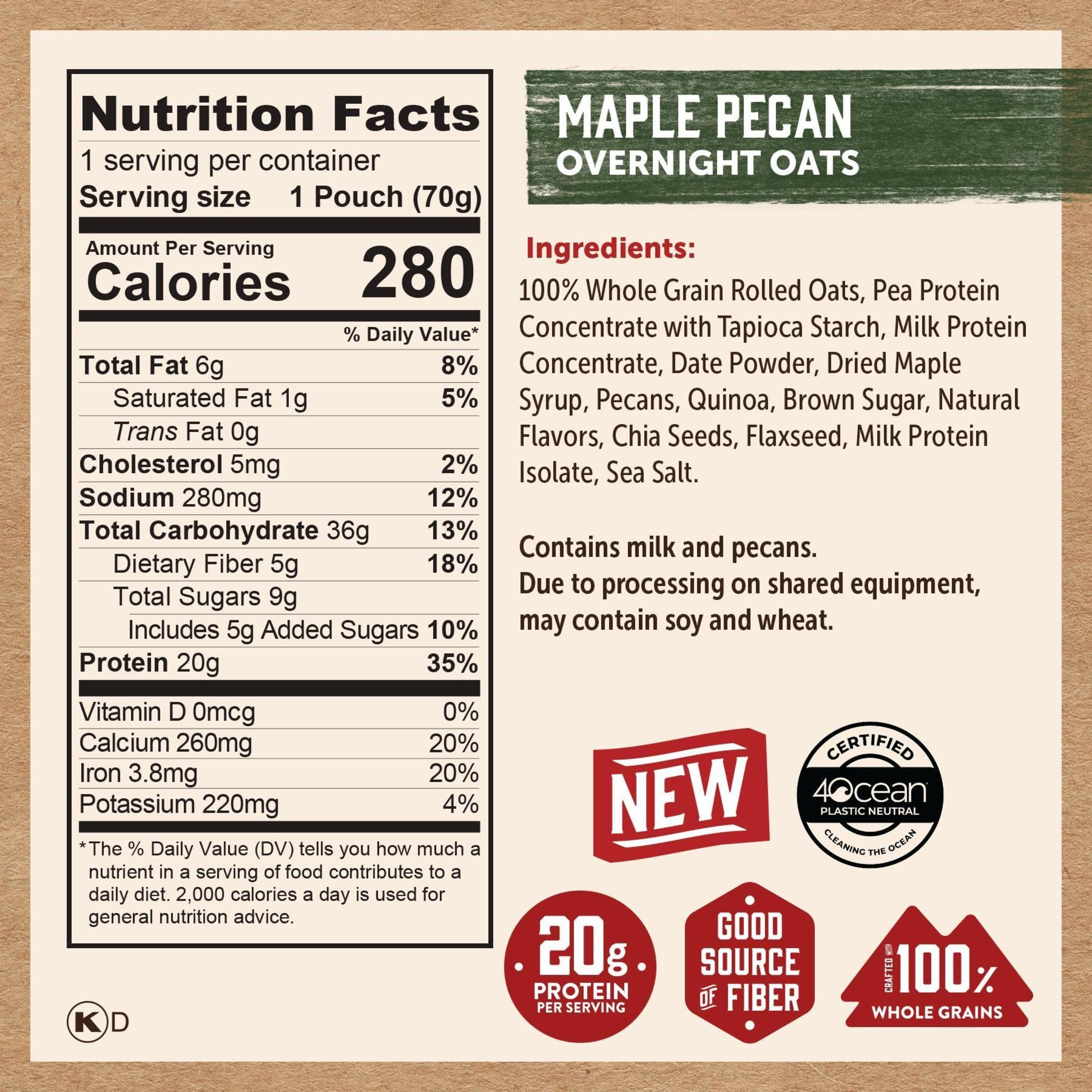 Kodiak Cakes pouch in hand showing 2.47 oz portion size and travel-friendly benefit