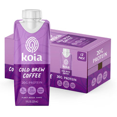 Koia coffee front packaging showing 11 fl oz bottle and bold cold brew benefit