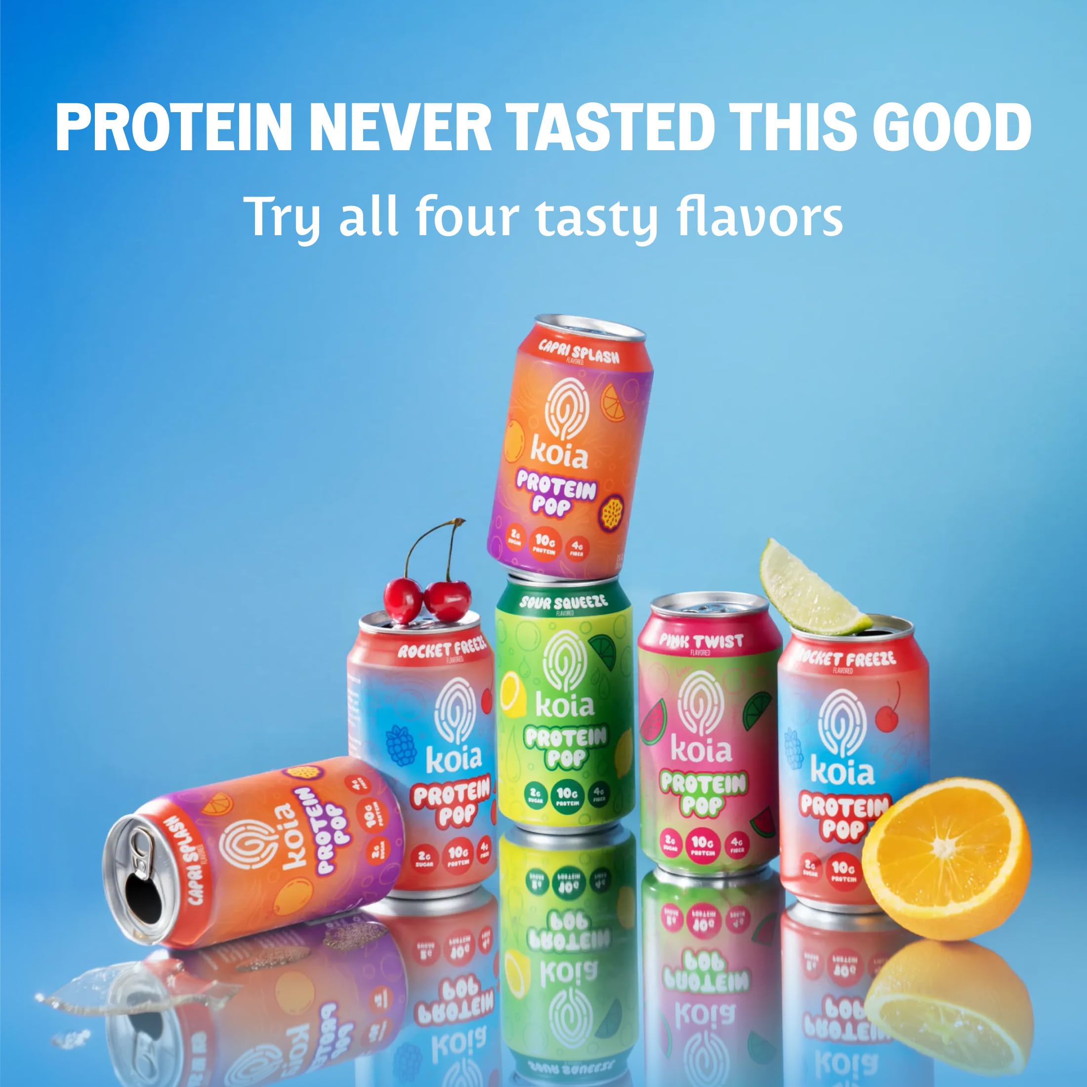 Koia ingredients callout showing pea protein and chicory root fiber for clean formula