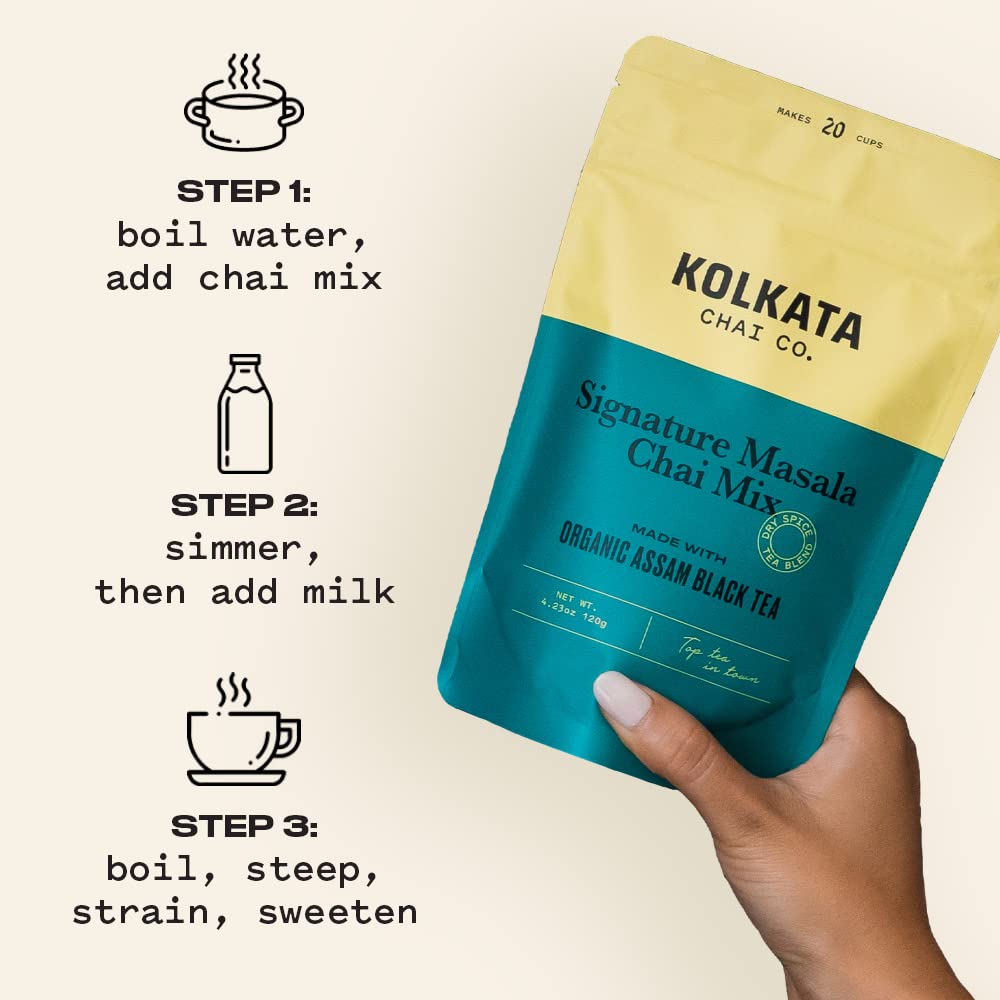Kolkata Chai Co ingredient label and tin lid showing origin and natural ingredients