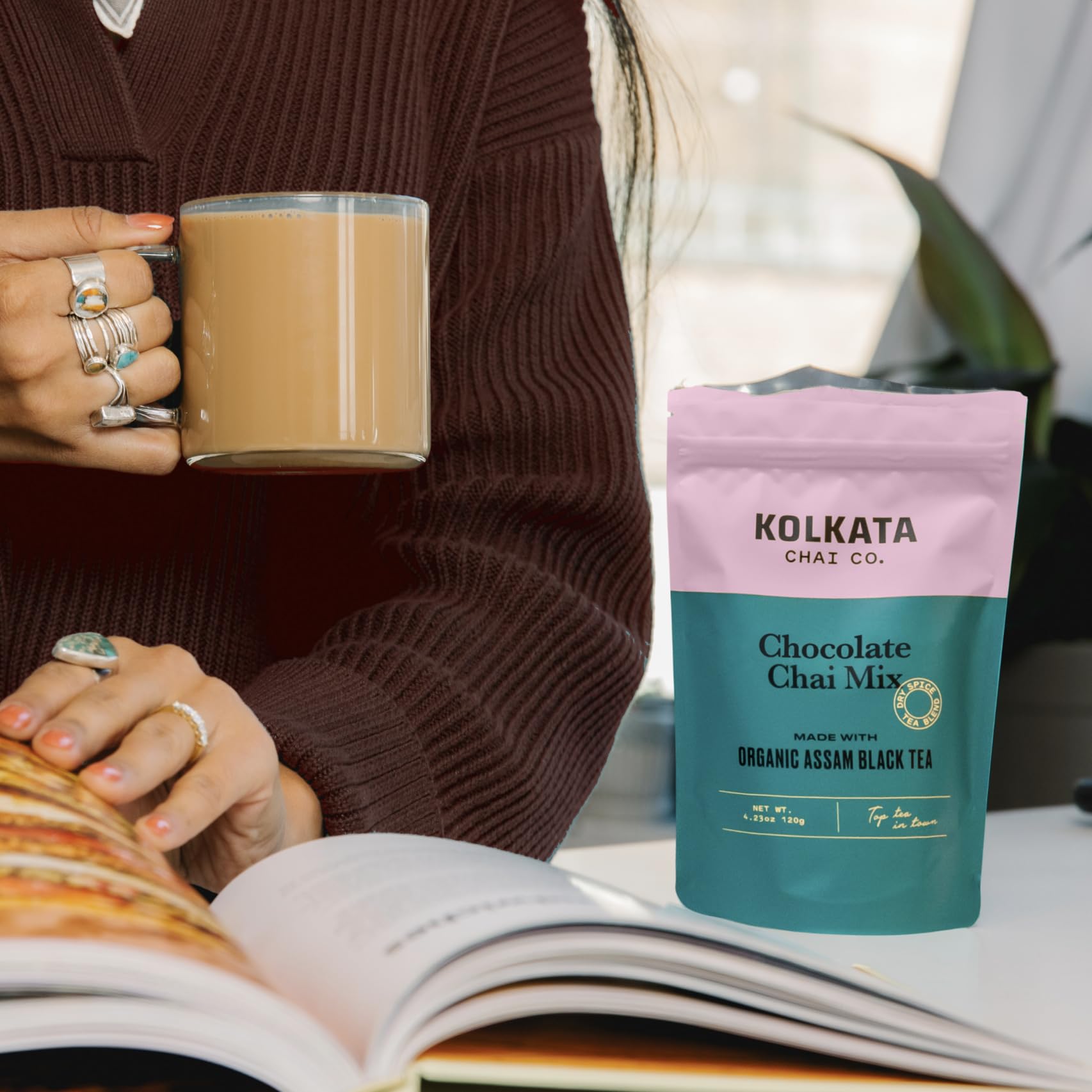 Kolkata Chai Co lifestyle breakfast setting with croissant, evokes morning ritual and enjoyment