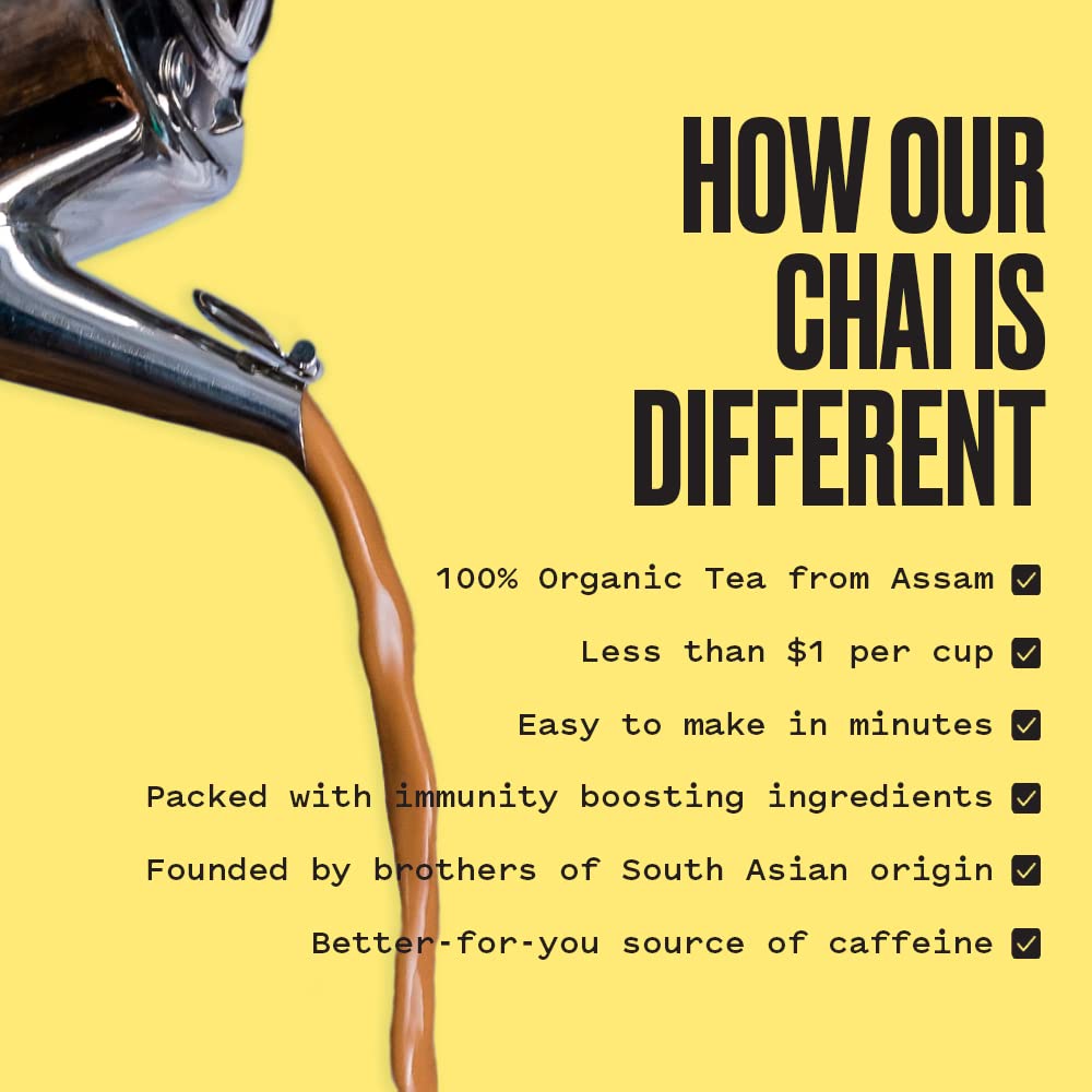 Kolkata Chai Co pouring brewed chai into cup demonstrating rich color and crema