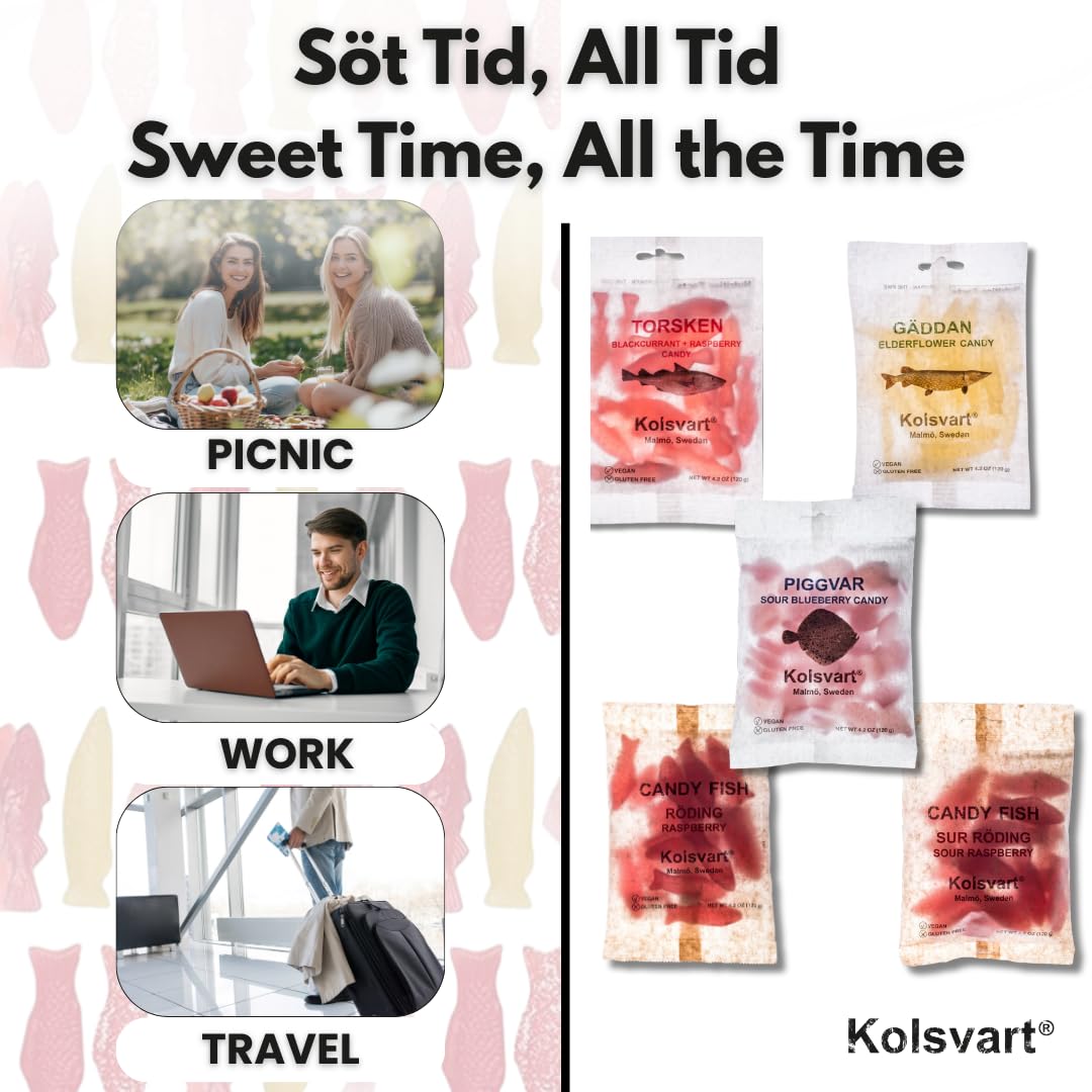 Kolsvart collection arranged flatlay showing all five flavor bags