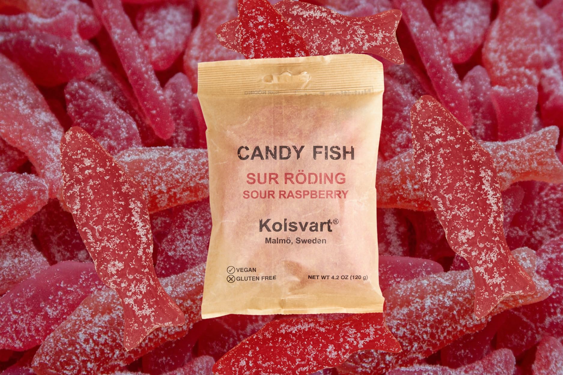 Kolsvart close-up of sour coating texture highlighting tangy flavor profile