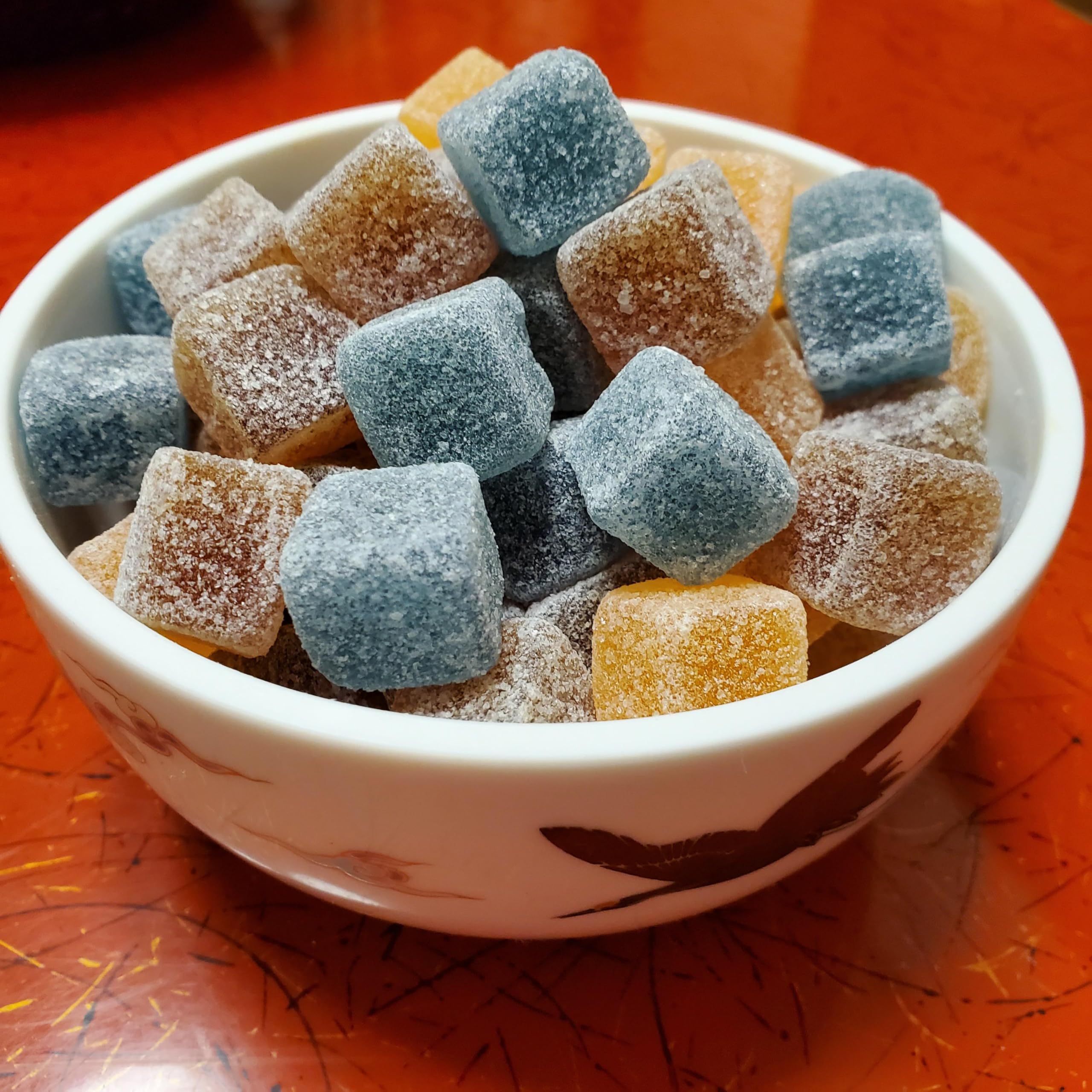 Konbini Japan lifestyle scene of gummies on a table showing shareable snack appeal