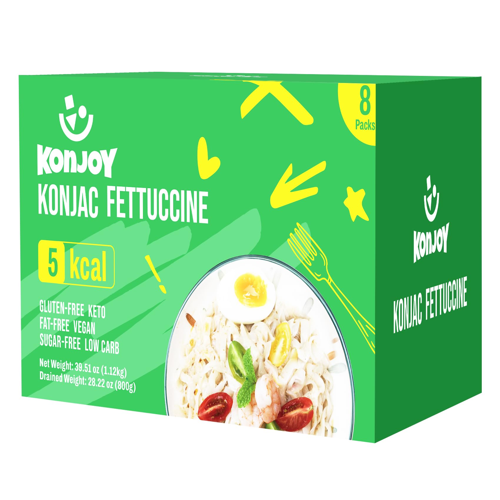 KONJOY front packaging showing 8-pack and low-calorie benefit