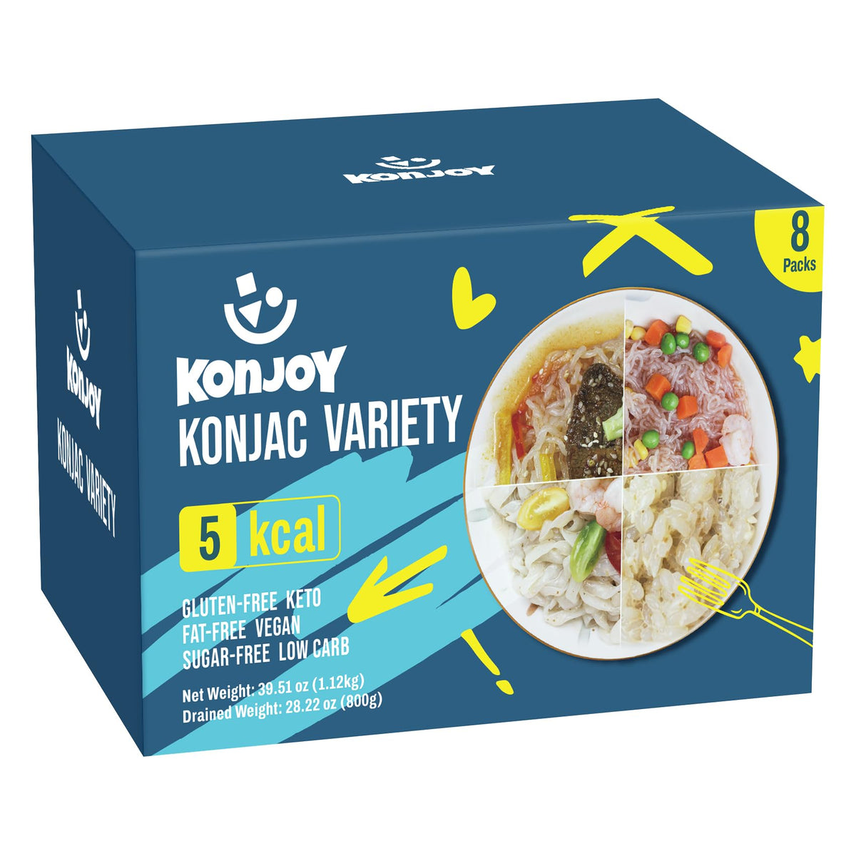 KONJOY front packaging showing 8-pack variety and benefits