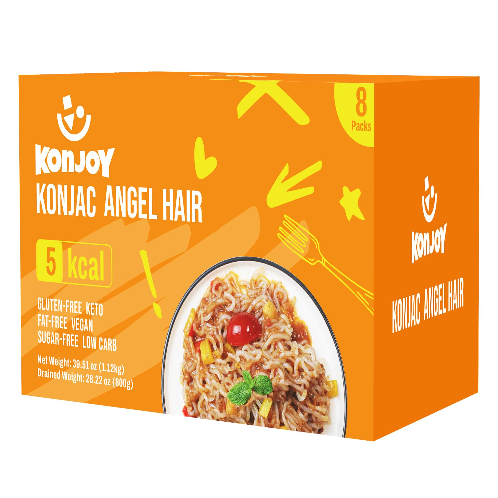 KONJOY front packaging of angel hair noodles showing brand and pack benefits