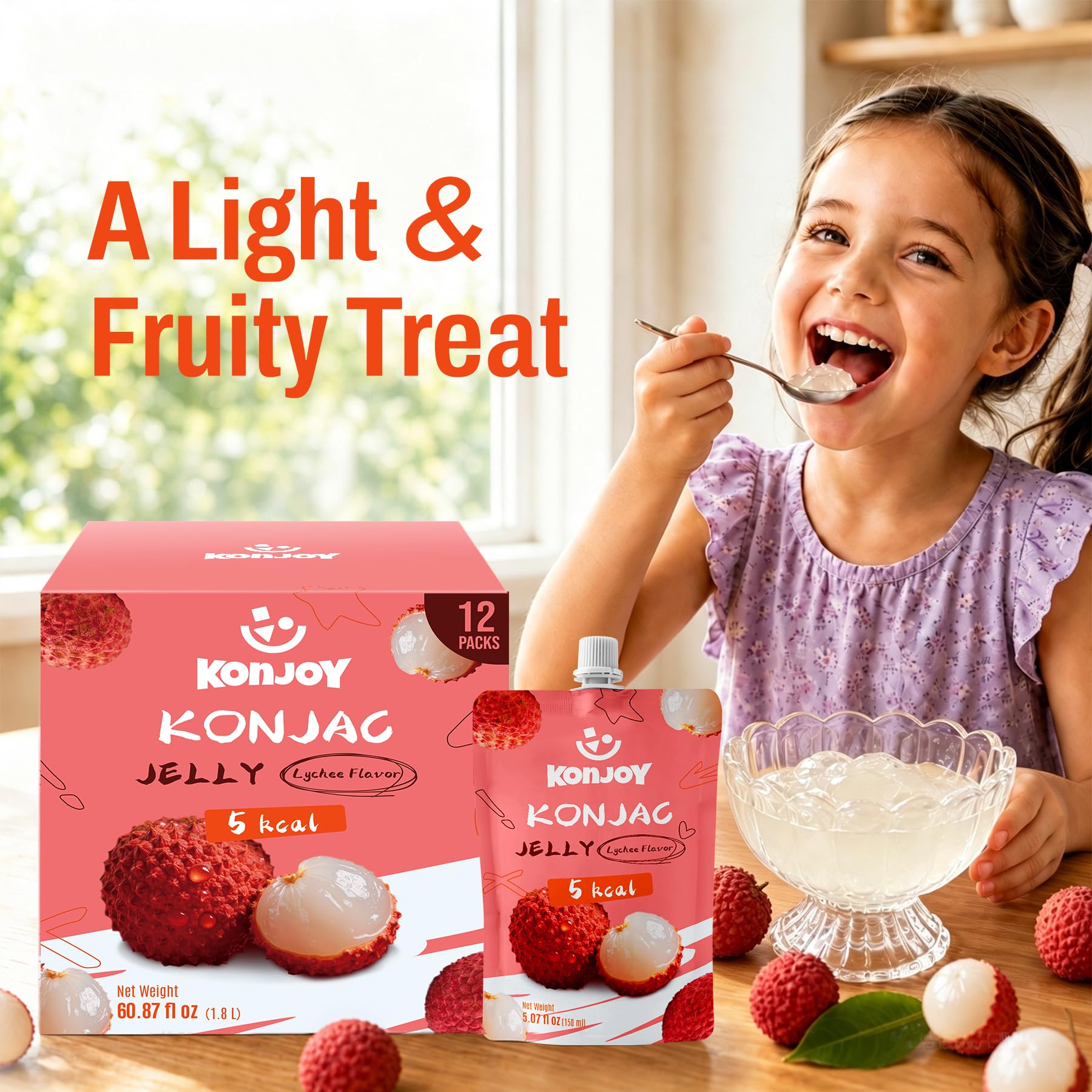 KONJOY pouch placed on ice indicating chilled serving for enhanced refreshment