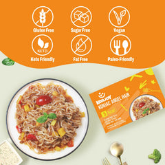 KONJOY noodle close-up texture highlighting smooth, chewy strands and sauce absorption