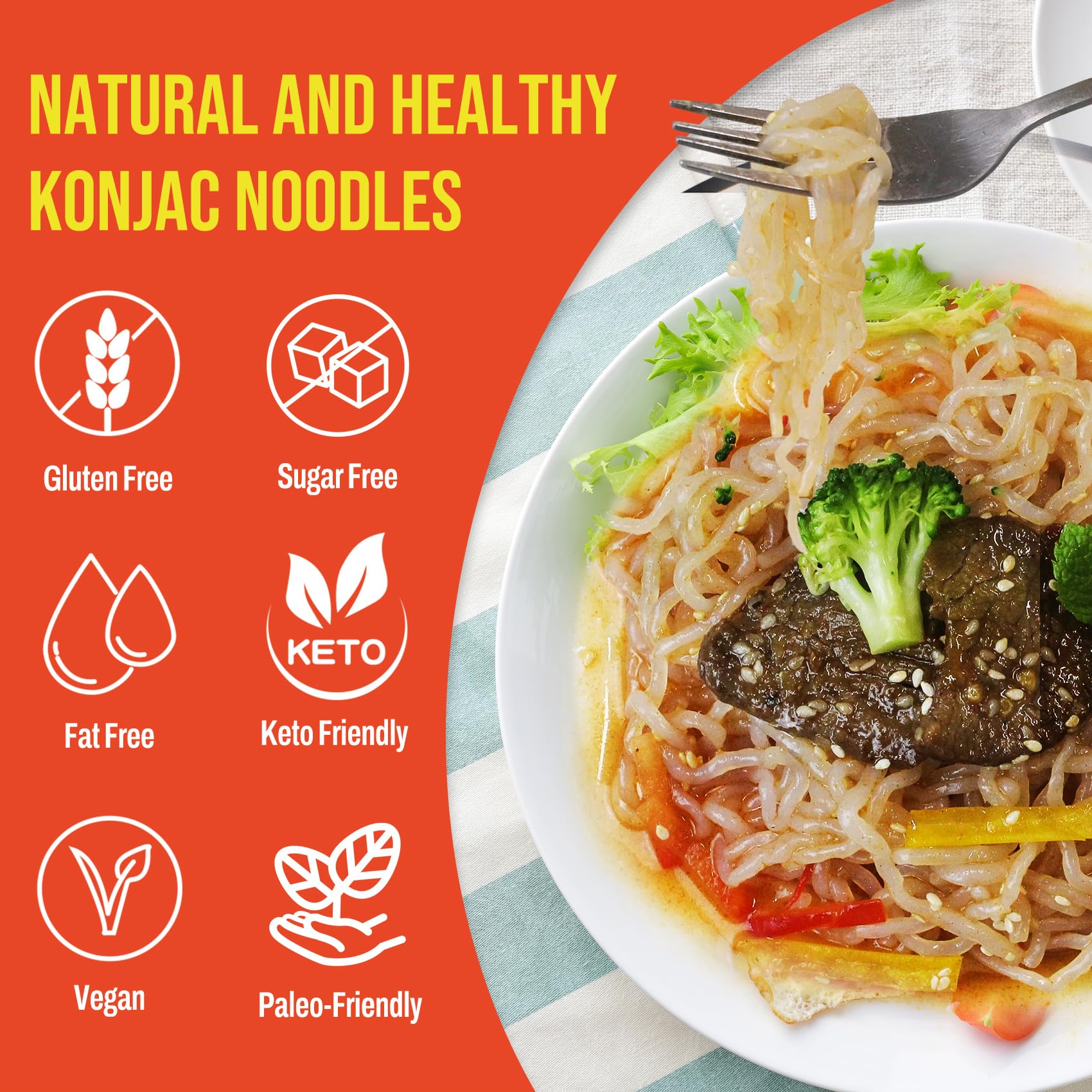 KONJOY noodle close-up texture highlighting chewy low-calorie strands
