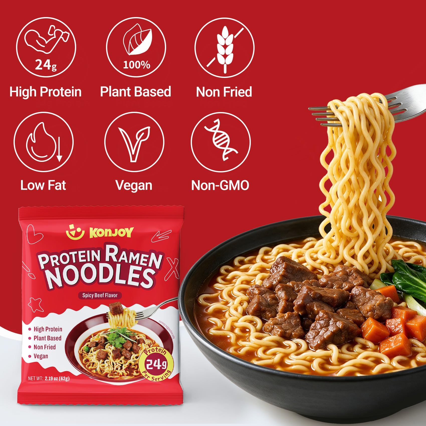 KONJOY unboxed noodles and seasoning pouches ready to cook for convenience