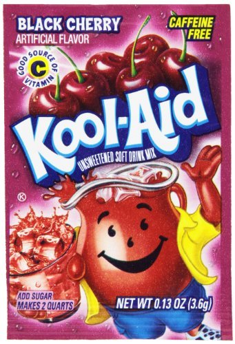 Kool-Aid front packet showing black cherry flavor and easy single-serve convenience