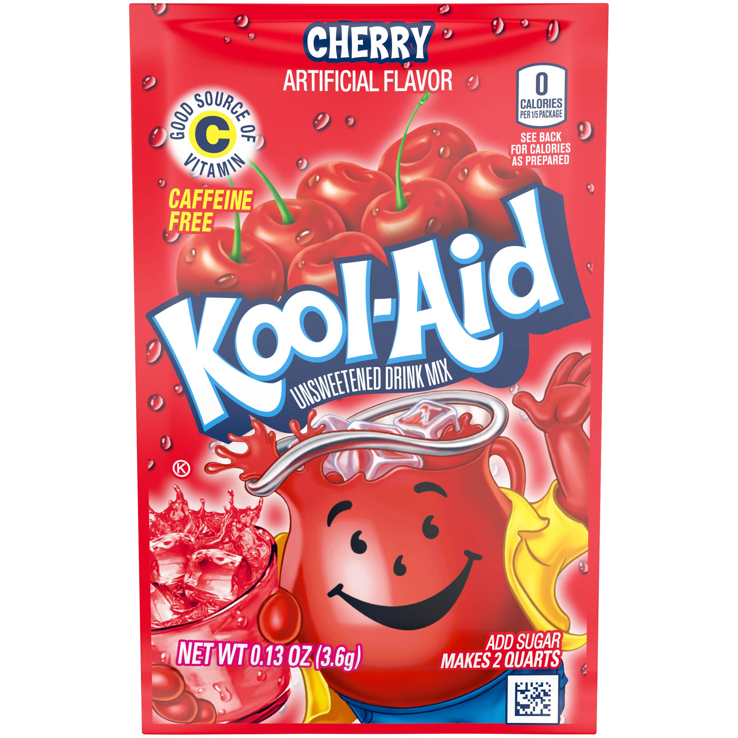 Kool-Aid powder close-up in spoon, brand vivid color and mixability