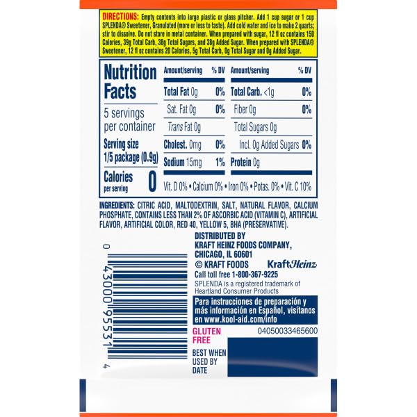 Kool‑Aid orange nutrition label and vitamin C callout for informed ingredient choices