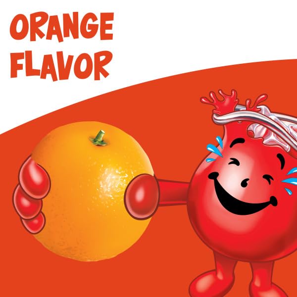 Close‑up of a Kool‑Aid orange single packet highlighting easy single‑serve convenience