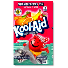 Kool-Aid Sharkleberry Fin front packaging showing 48 single-serve packets for easy serving