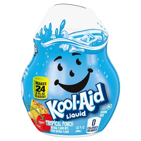 Kool-Aid single packet closeup highlighting brand and easy squeeze use