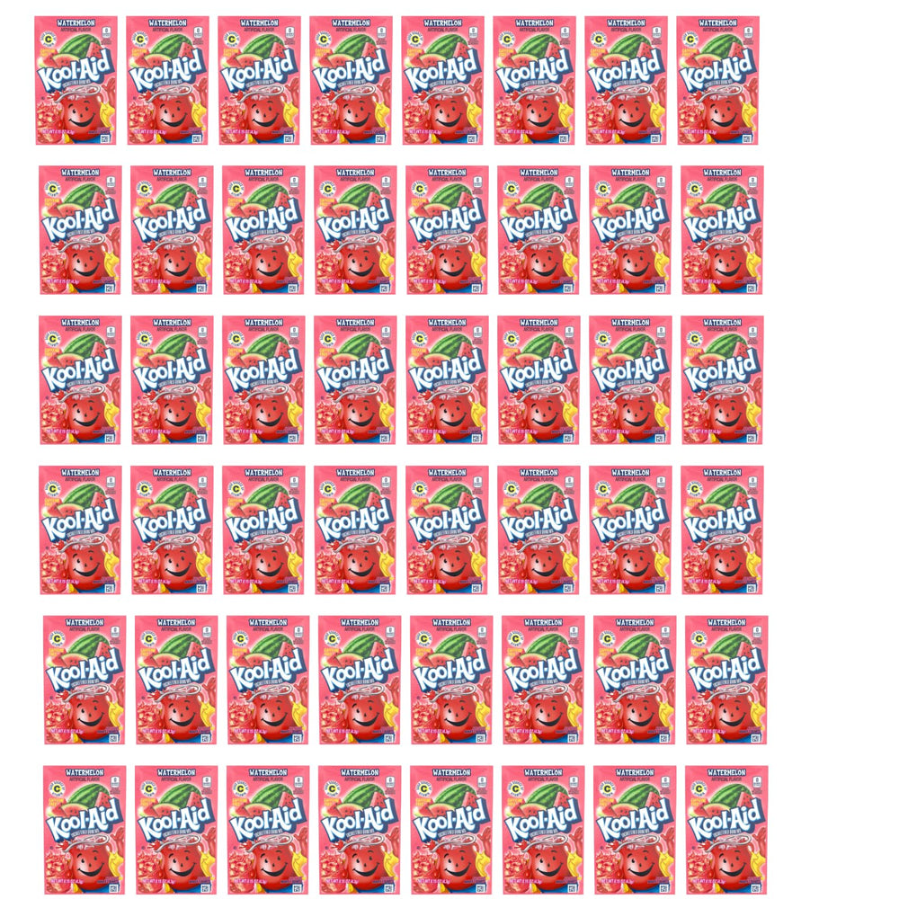 Kool-Aid front packet showing watermelon flavor and easy mixing benefit
