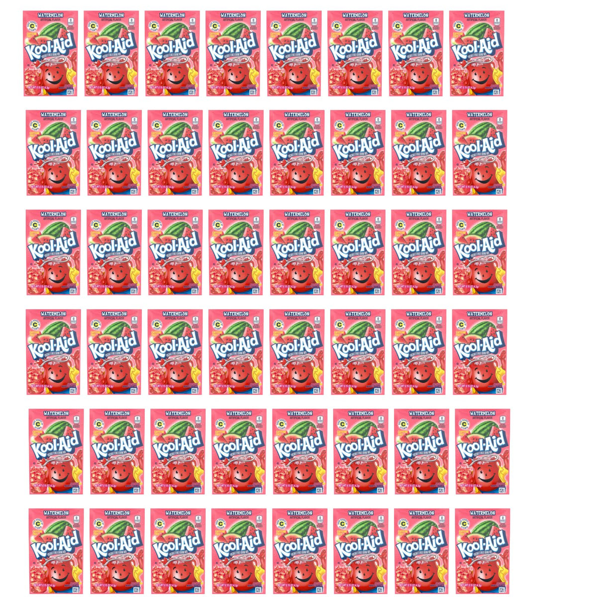 Kool-Aid front packet showing watermelon flavor and easy mixing benefit
