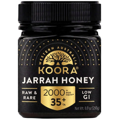 KOORA jarrah honey jar front view highlighting premium packaging and rare origin