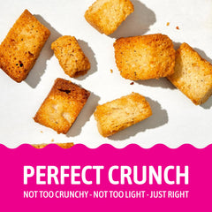Kooshy Croutons sprinkled on salad for Kooshy brand fresh salad crunch