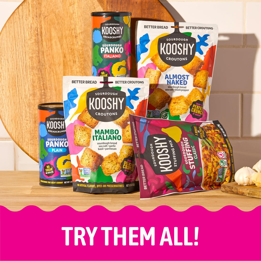 Kooshy Croutons on a table setting showing easy entertaining advantage