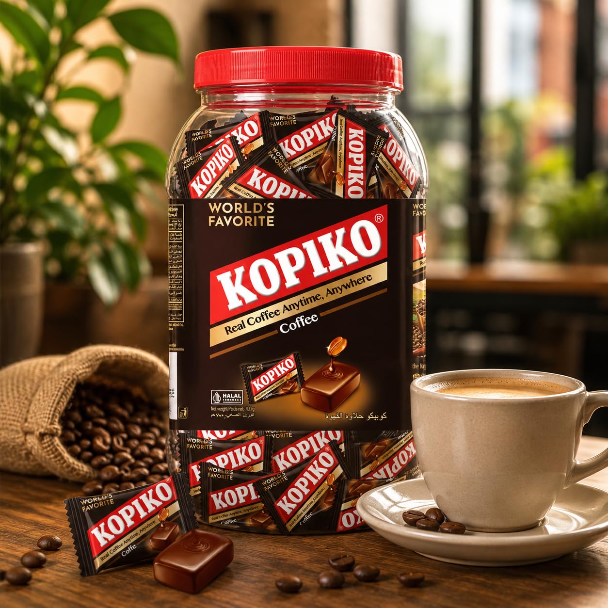 Close-up of Kopiko cappuccino candy piece highlighting creamy texture and real coffee flavor
