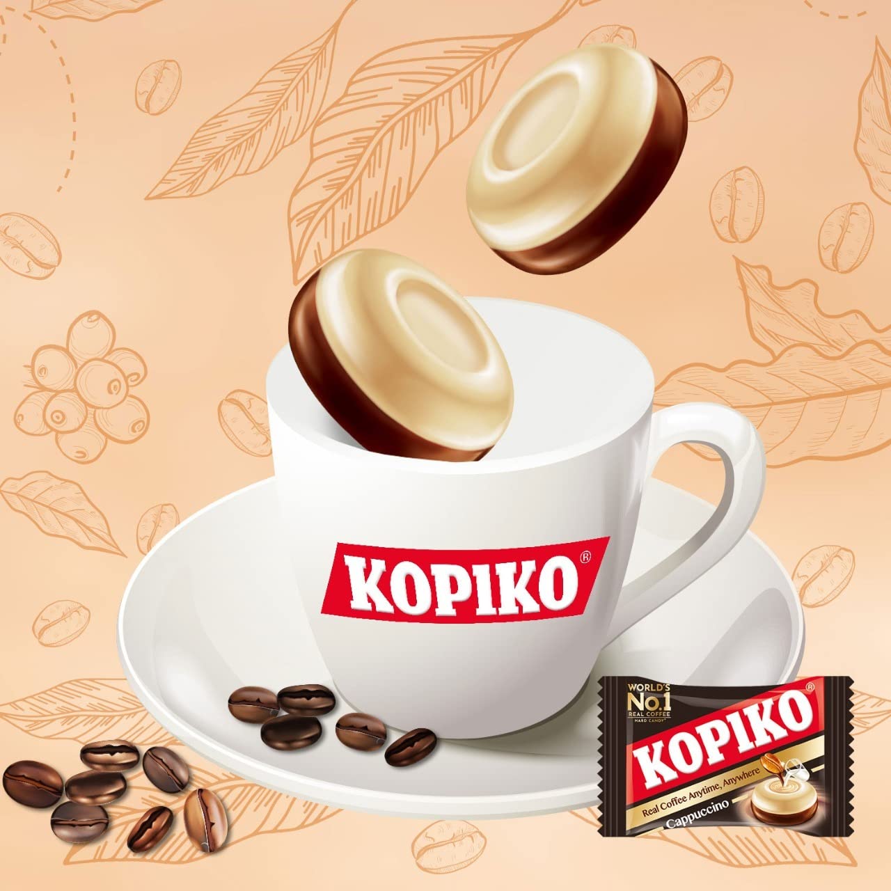 Kopiko open box with candies illustrating quantity