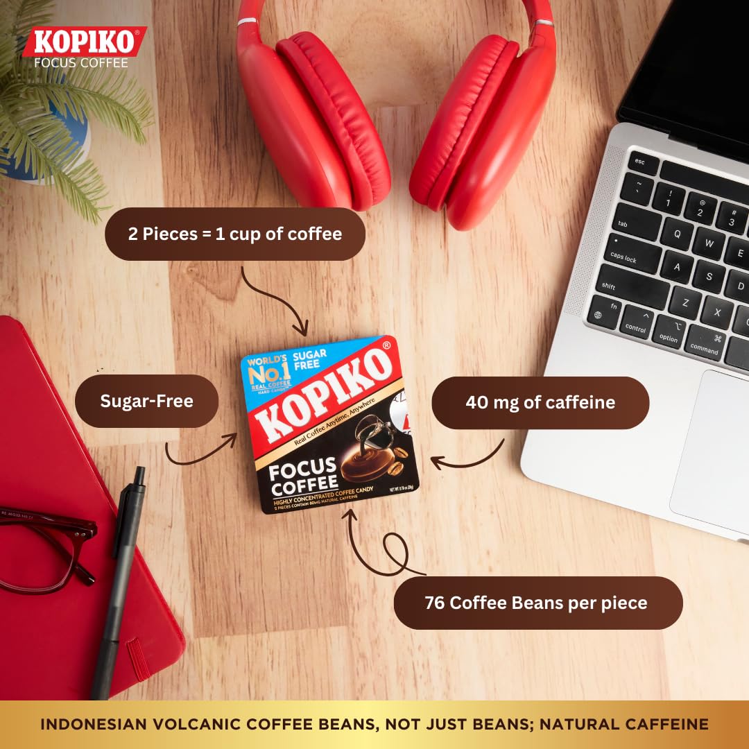 Flat lay of Kopiko Focus with 12 sleeves displaying total quantity