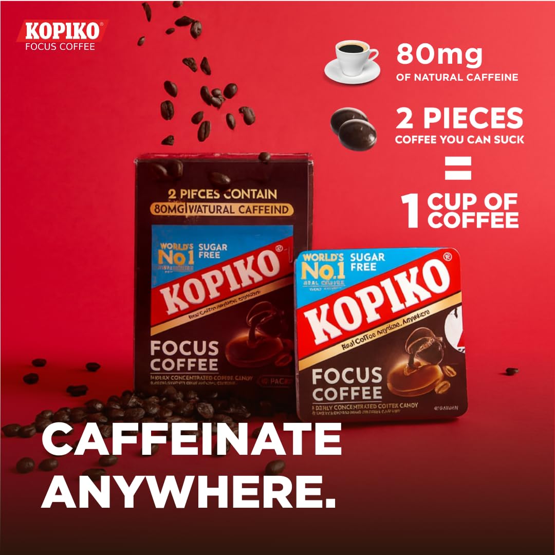 Detailed shot of Kopiko Focus candy surface and sugar-free coating