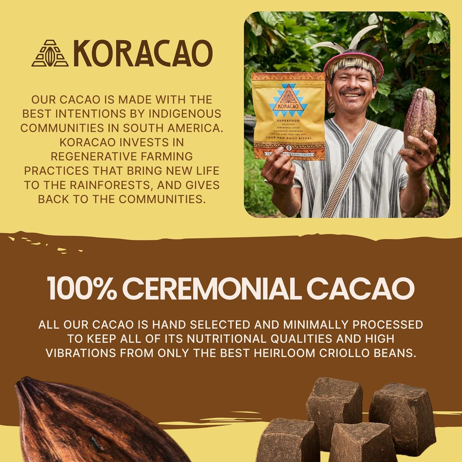 KORACAO ceremonial setting with cacao and cup showing ritual and ambiance benefit