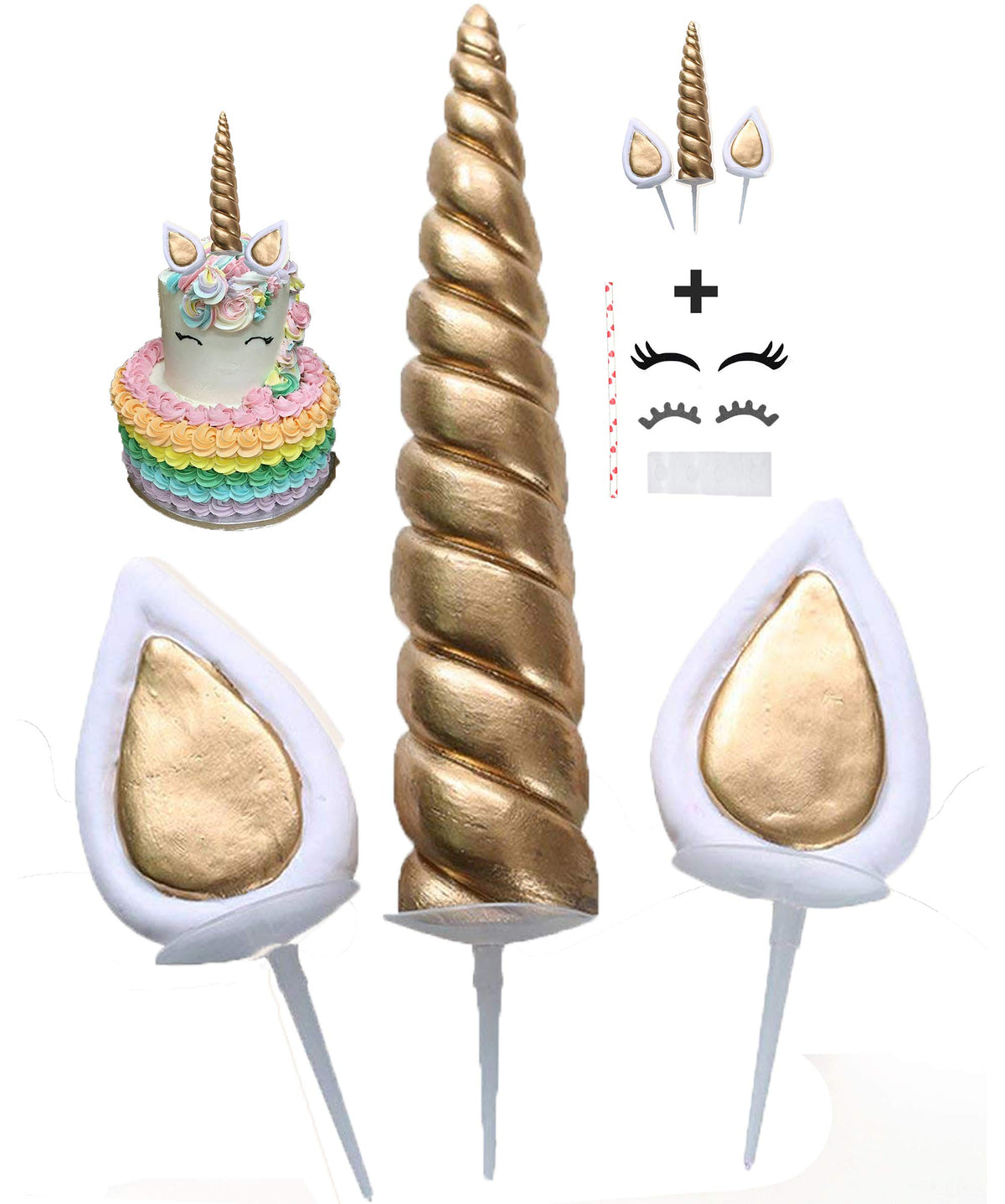 Koshi XL unicorn front packaging showing gold horn and eyelashes for instant party flair