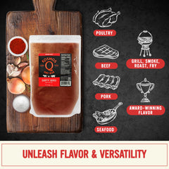 Kosmos Q Dirty Bird on grilled chicken wings, showing golden caramelized skin and flavor payoff