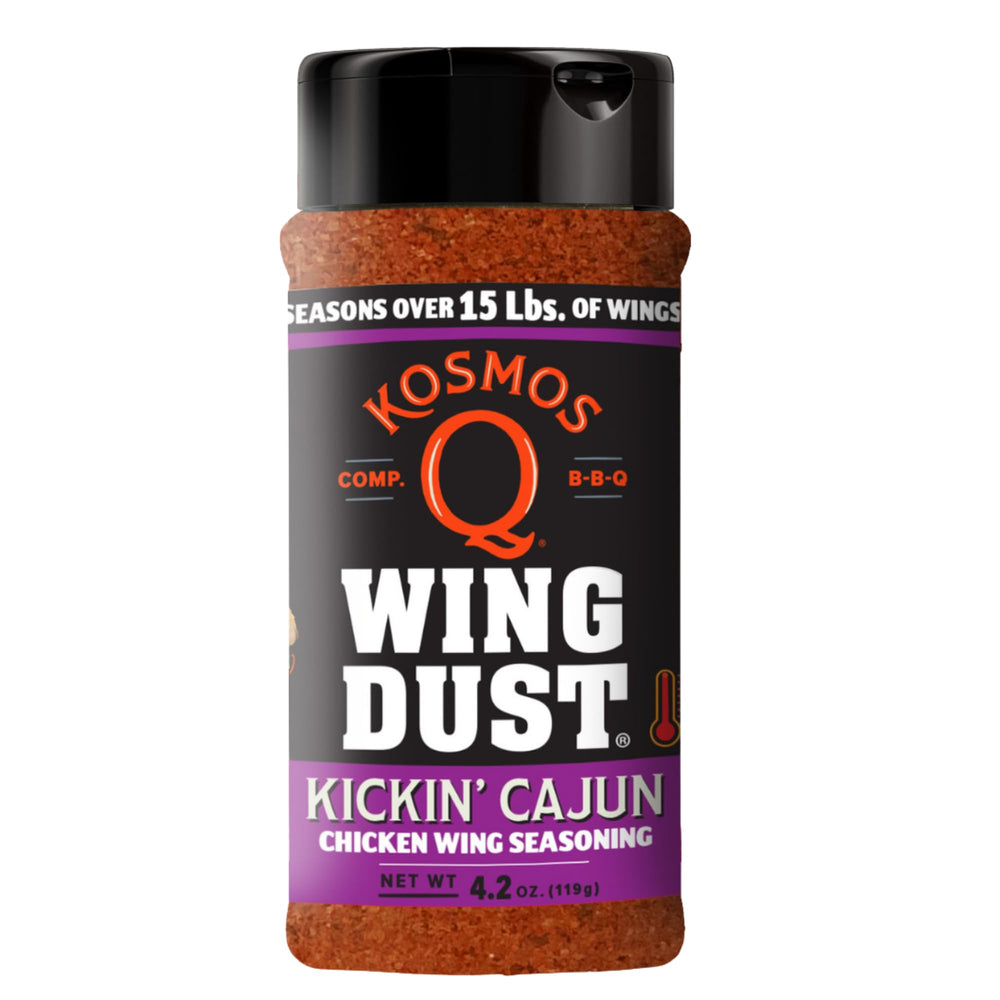 Kosmos Q front packaging showing 5 oz bag and bold Cajun branding for pantry appeal