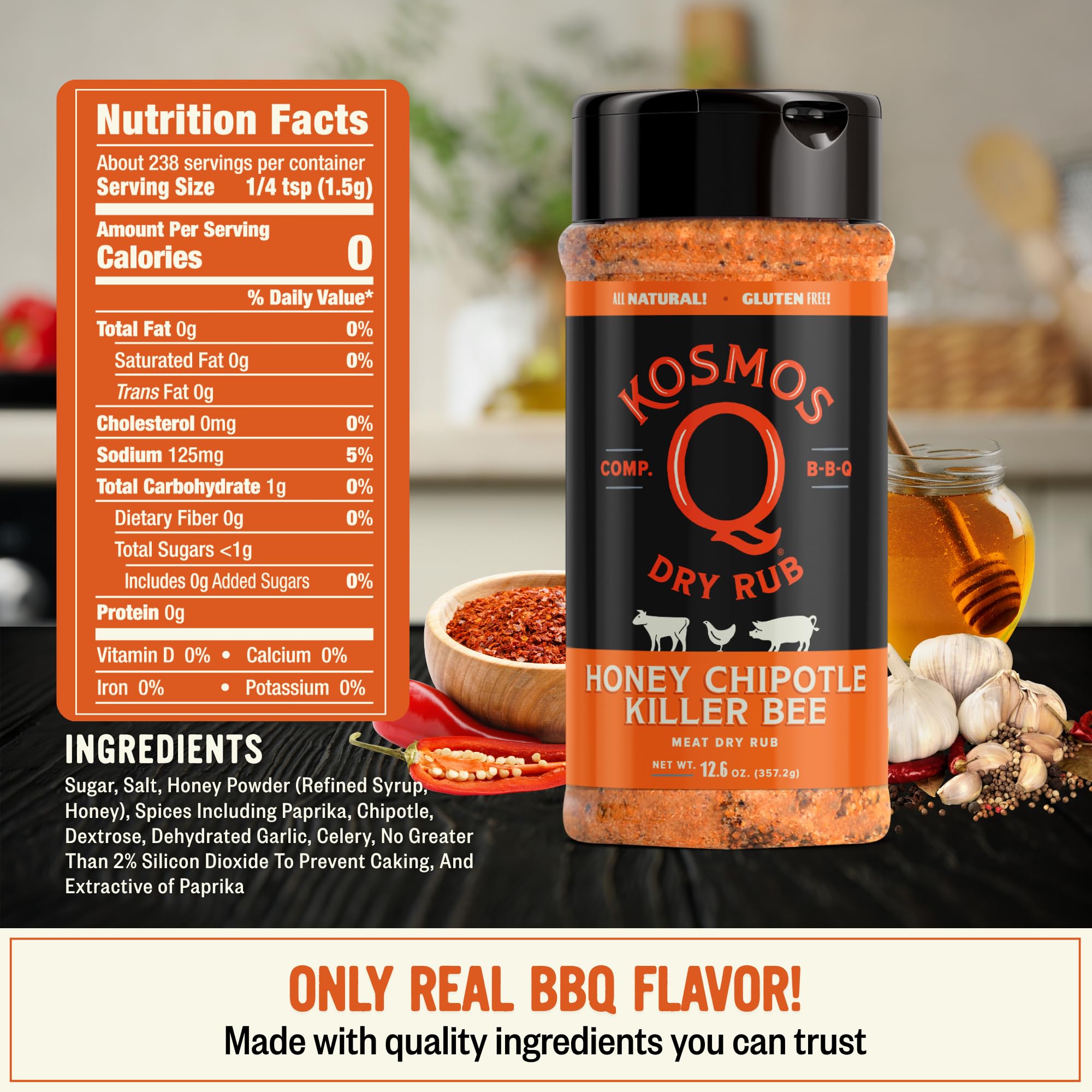 close-up of Kosmos Q rub texture with visible spices for inspection of grain and color