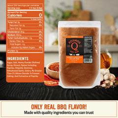Close-up of Kosmos Q spices showing chipotle flakes and paprika for smoky flavor