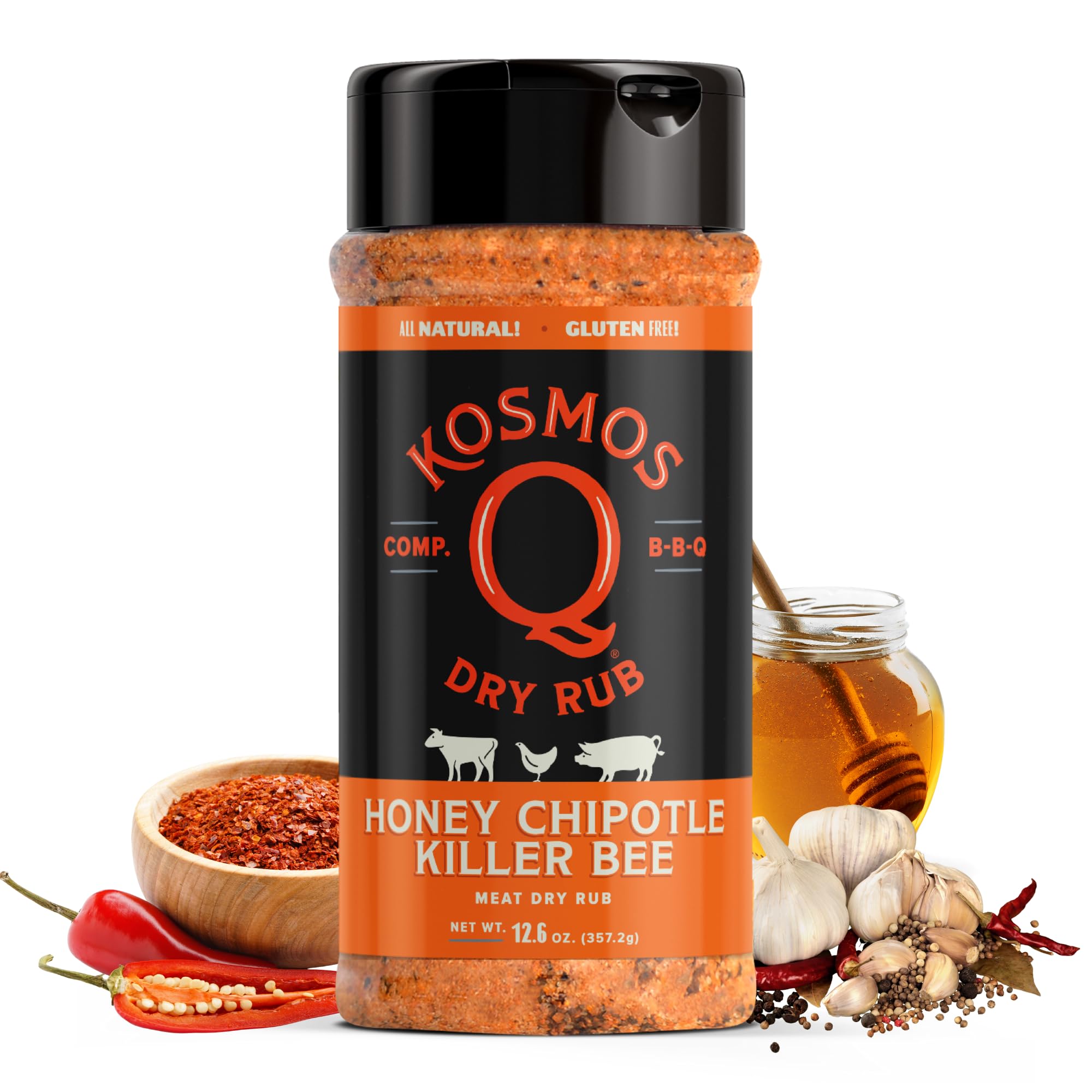 Kosmos Q front label showing product name and 12.6 oz size for clear identification and trust