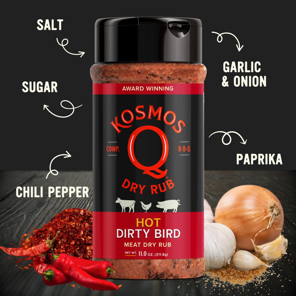 Kosmos Q shaker top pouring rub for easy, mess-free seasoning