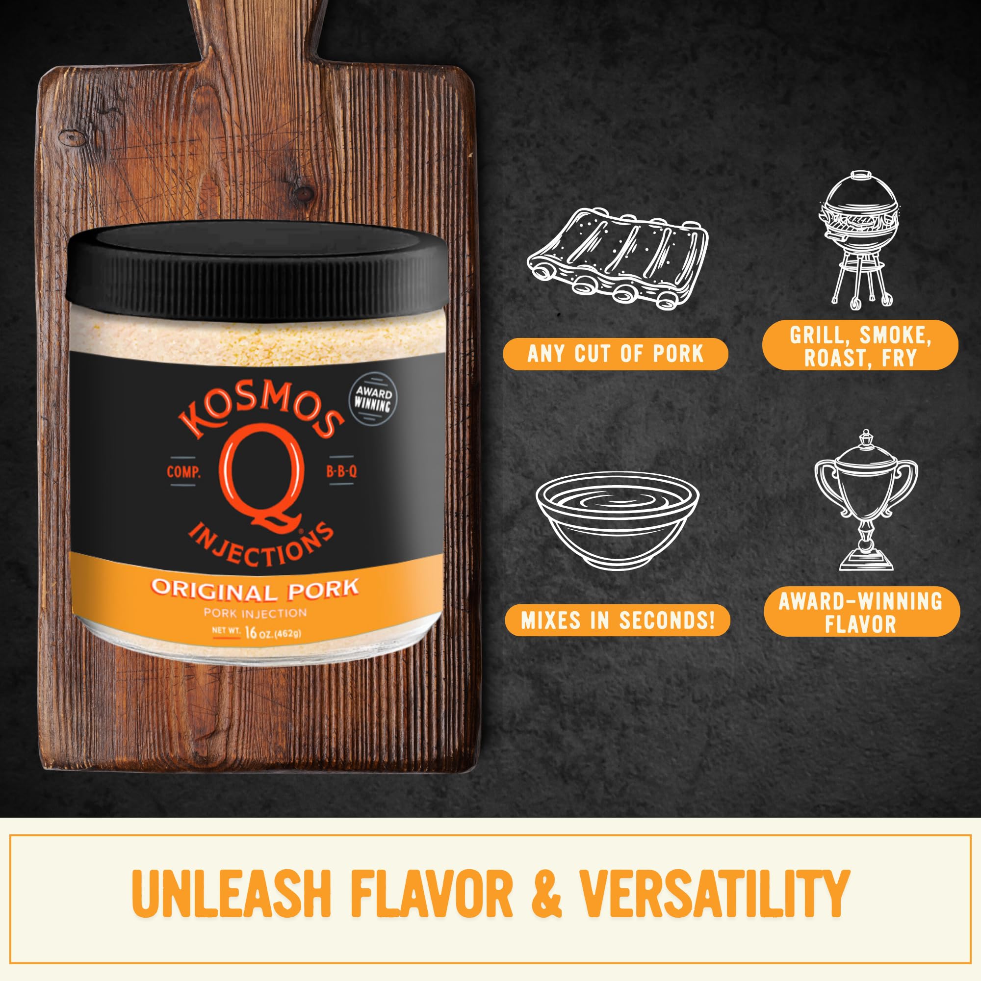 Mixed injection solution in glass, Kosmos Q ready to infuse meat moisture