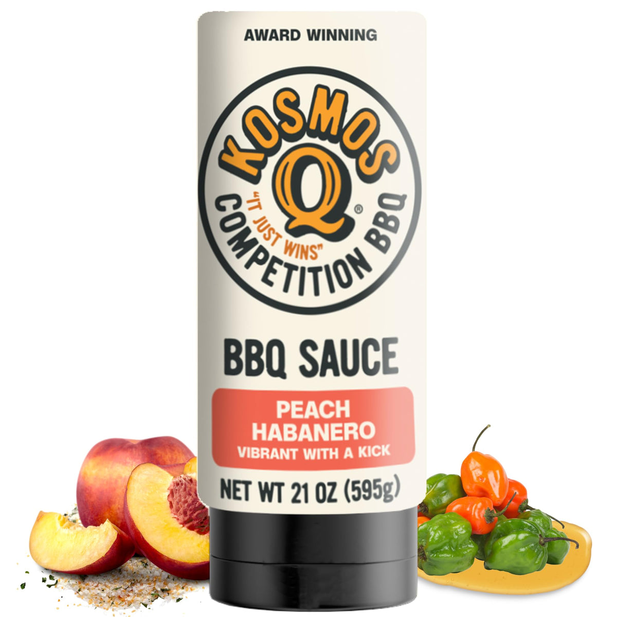 Kosmos Q front bottle view showing label and 21 oz bottle benefit clarity