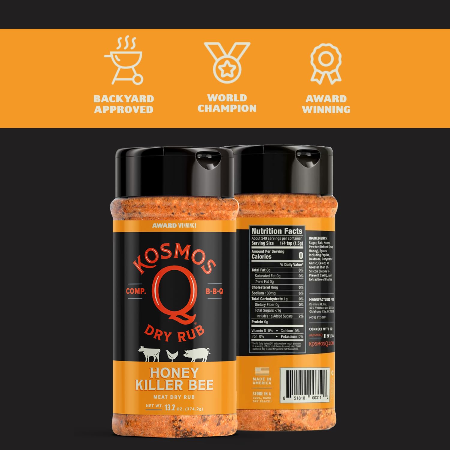 Kosmos Q beside ruler showing shaker size and generous 13.2 oz portions