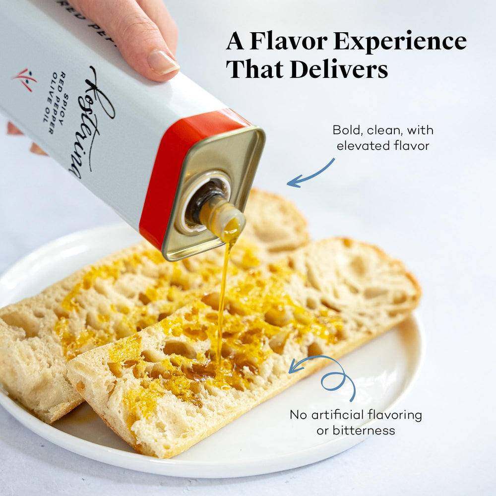 Kosterina red pepper oil droplet close-up showing vibrant texture and flavor