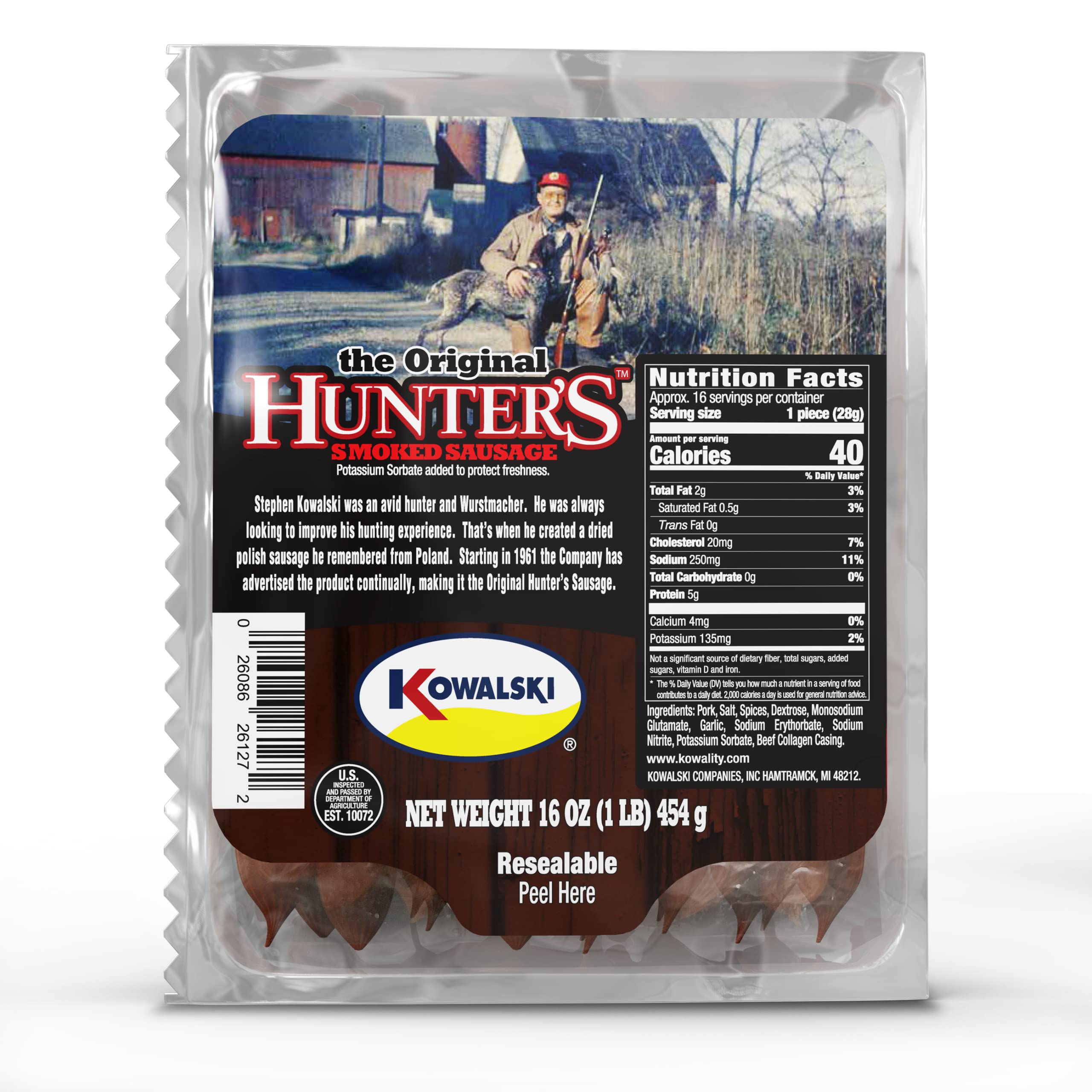 Kowalski front packaging showing 16 oz sausage for clear product recognition and freshness